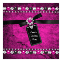Black Hot Pink Girls Birthday Party Invitations