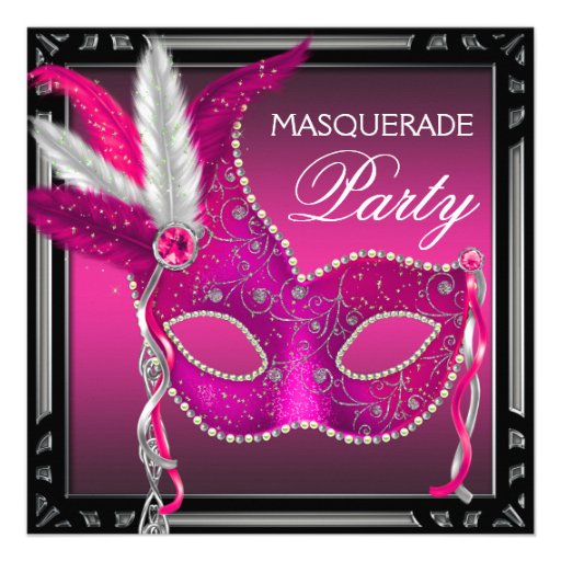Black Hot Pink Mask Hot Pink Masquerade Party Custom Invite