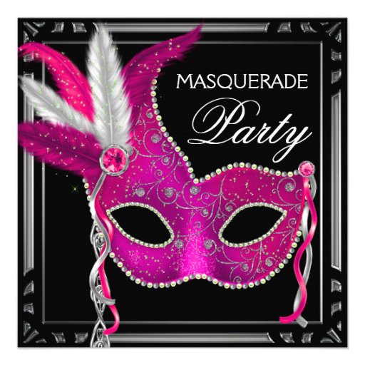 Black Hot Pink Masquerade Party Custom Invites