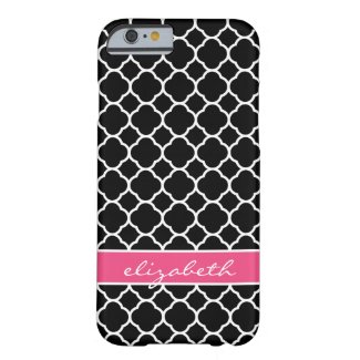 Black & Hot Pink Modern Quatrefoil Custom Monogram iPhone 6 Case