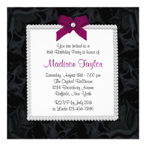 Black Hot Pink Photo Sweet 16 Birthday Party Personalized Invite