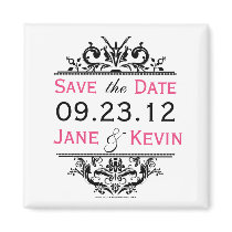 Black & Hot Pink Save the Date Magnet