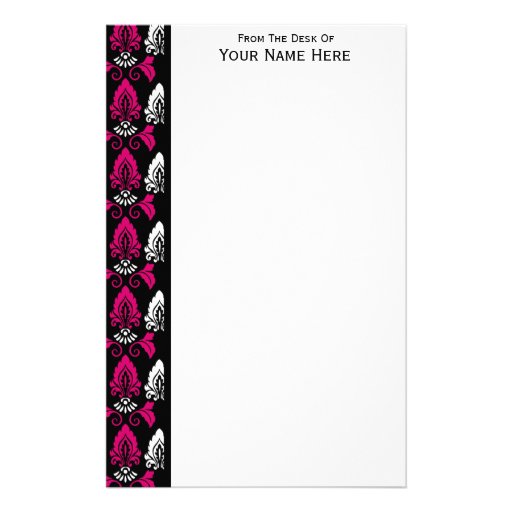 Black Hot Pink White Damask Border Personalized Stationery Zazzle