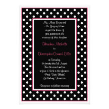 Black Hot Pink White Polka Dot Wedding Invitation