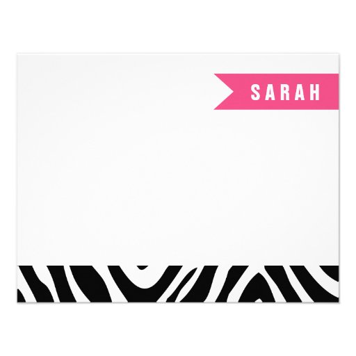 Black & Hot Pink Zebra Stripes Flat Note Cards