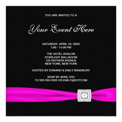 Black Hot PinkParty Invitation Template (front side)