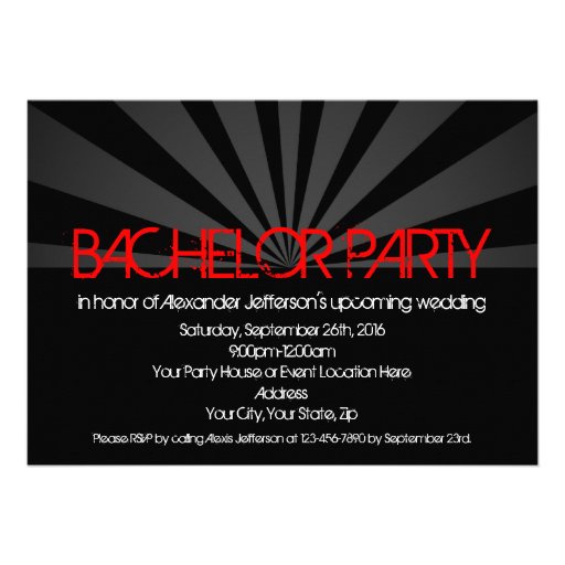 Black Hot Red Lights Bachelor Party Invitation