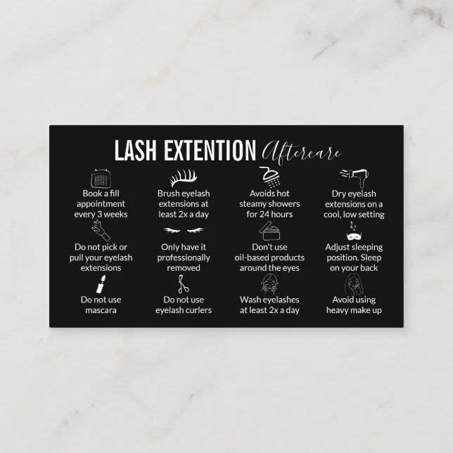 Black Icon Lash Extension Aftercare Instruction Business Card Zazzle