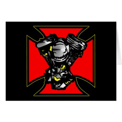Black Iron Cross Hd Mc Engine Greeting Card by WhiteTiger_LLC