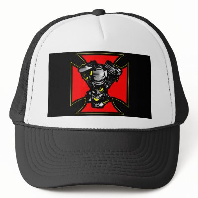 Black Iron Cross Hd Mc Engine Trucker Hats by WhiteTiger_LLC