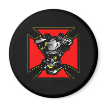 Black Iron Cross Hd Mc Engine Fridge Magnet