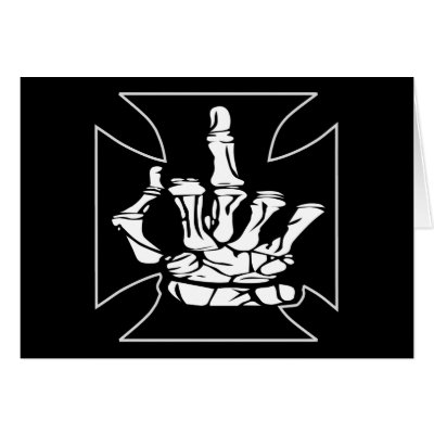 Black Iron Cross Middle Finger Greeting Cards by WhiteTiger_LLC