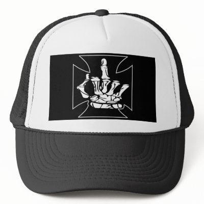 Black Iron Cross Middle Finger Trucker Hat by WhiteTiger_LLC