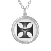 Black Iron Cross with Skull Necklace