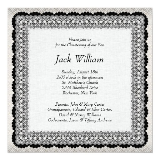 Black Ivory Beige Boys Photo Christening Invite