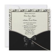 Black Ivory Cream Damask Wedding invitation