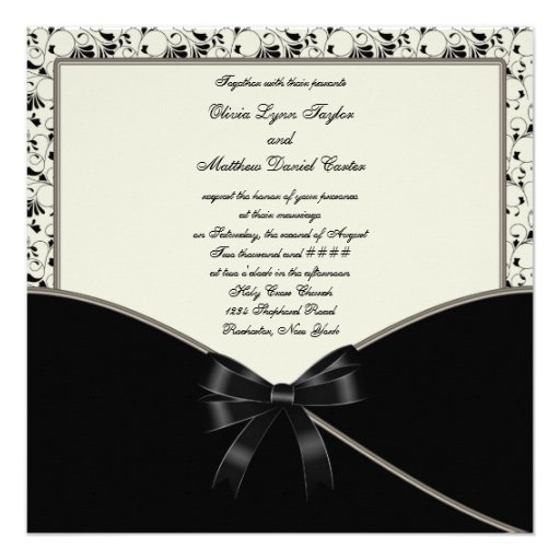 Black Ivory Cream Damask Wedding Invites