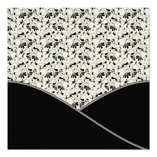 Black Ivory Cream Damask Wedding Invites