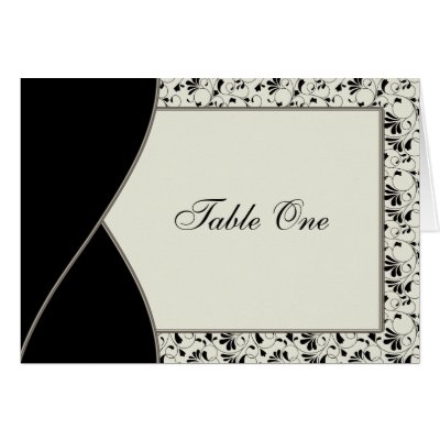 Black Ivory Cream Damask Wedding Table Card by WeddingCentral