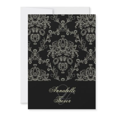 Black/ivory cream lace/damask, custom wedding personalized invitations by Classic_Events