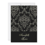 Black/ivory cream lace/damask, custom wedding personalized invitations