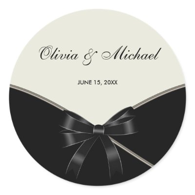 Black Ivory Cream Wedding Favor Label Stickers by WeddingCentral