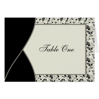 Black Ivory Damask Swirl Wedding Table Card card