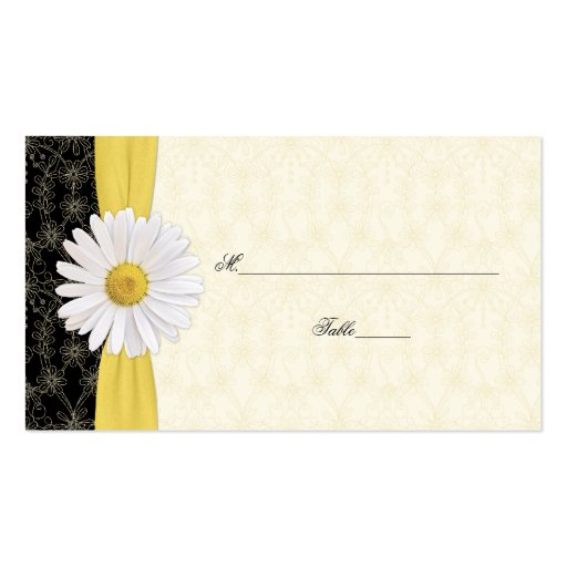 Black Ivory Gold White Daisy Wedding Place Cards Business Card Template (front side)