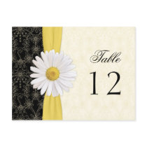 Black, Ivory, Gold, White Daisy Wedding Table Card Post Cards
