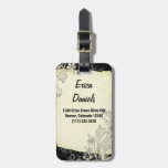 Black and Ivory Vintage Floral Personalized Luggage Tag