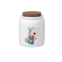 Black Jack Cards With Poker Chips Candy Jar