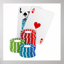 Black Jack Cards With Poker Chips Print