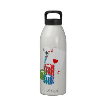 Black Jack Cards With Poker Chips Water Bottles