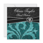 Black Jade Green Glitter Sweet Sixteen Birthday Custom Announcements