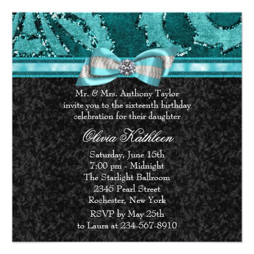 Black Jade Green Glitter Sweet Sixteen Birthday Invitation