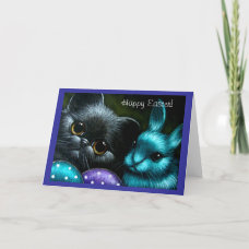 Black Kitten Cat & Easter Bunny Card card