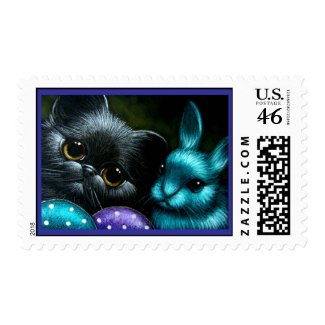 BLACK KITTEN CAT & EASTER BUNNY Postage stamp