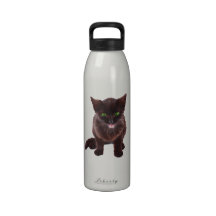 Black Kitten, Green Eyes, Pink Tongue Reusable Water Bottles