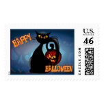 Black Kitty and Evil Halloween Pumpkin-Postage