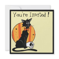 Black Kitty Halloween Party Invitation