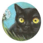 Black kitty round sticker