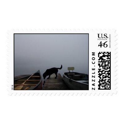 black lab and canoes postage by jurassicfatt