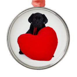 Black lab and heart ornaments