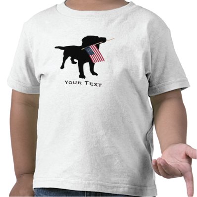 Black Lab Dog holding USA Flag, 4th of July Tee Shirt