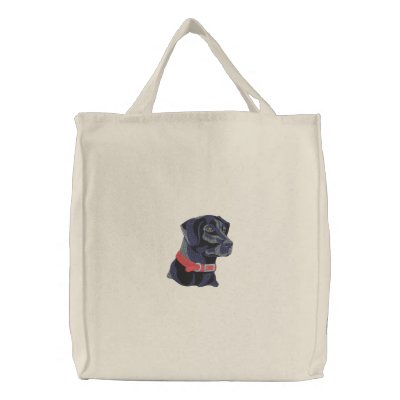 Black Lab Head Embroidered Tote Bags by pitneybowes