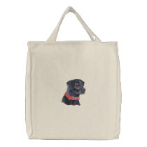 Black Lab Head Embroidered Tote Bags