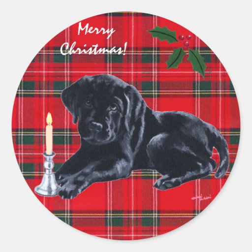 Black Lab Puppy Christmas Stickers Tartan