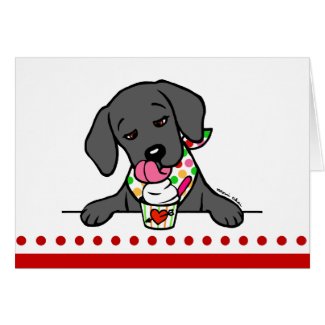 Black Lab Puppy Ice Cream Cartoon zazzle_card