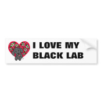 Black Lab Puppy in the floral heart bumper stickers by HappyLabradors Black Lab Puppy in the floral heart bumper stickers