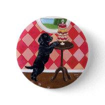 Black Lab Puppy with Cupcakes Button